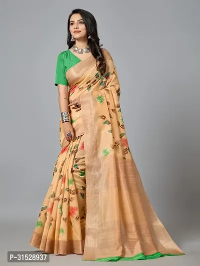 Stylish Peach Cotton Saree With Blouse Piece For Women