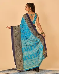 Stylish Blue Crepe Printed Saree With Blouse Piece For Women-thumb1