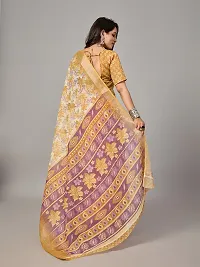 Stylish Yellow Cotton Saree With Blouse Piece For Women-thumb1