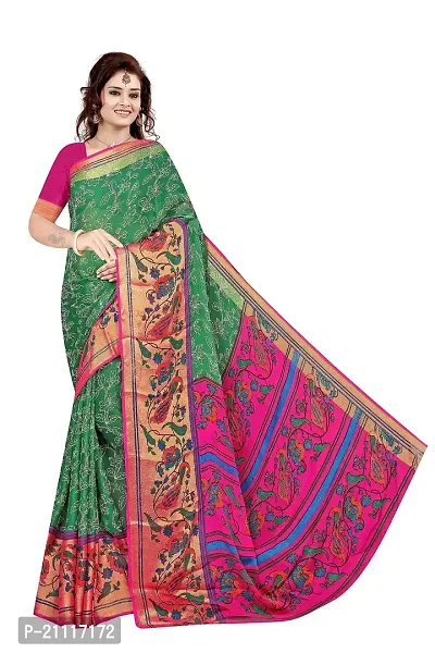 Lovly Women's Printed Moss Chiffon Beautiful Ethinic Wear Saree With Unstiched Blouse Piece (A_V_M_16062081-Green)