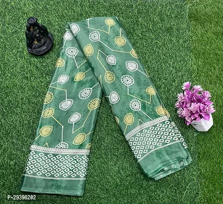 Stylish Silk Blend Green Digital Printed Saree with Blouse piece For Women