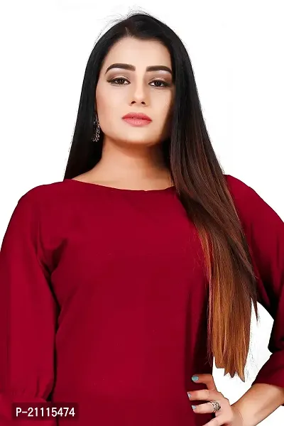Lovly Women's Solid Important Georgette 3/4 Sleeve Collar Neck Designer Top (A_V_M_P_54698)-thumb2