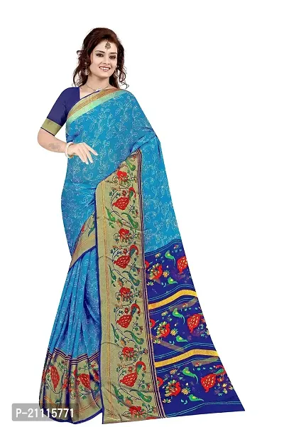 Lovly Women's Printed Moss Chiffon Beautiful Ethinic Wear Saree With Unstiched Blouse Piece (A_V_M_16062086-Turquoise)-thumb3