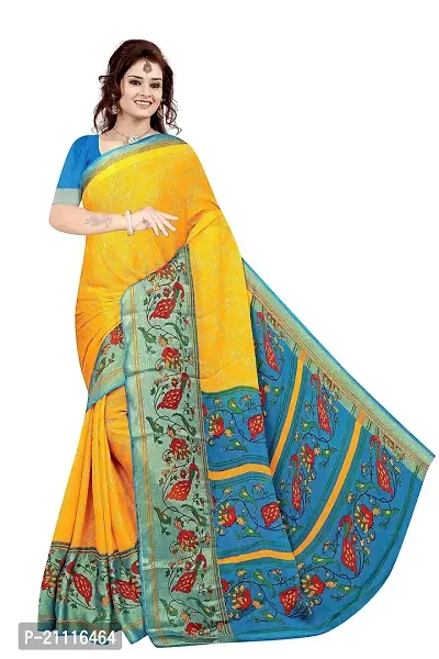 Lovly Women's Printed Moss Chiffon Beautiful Ethinic Wear Saree With Unstiched Blouse Piece (A_V_M_16062080-Yellow)