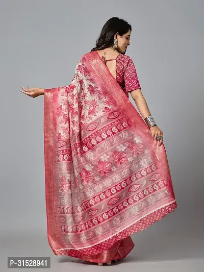 Stylish Pink Cotton Saree With Blouse Piece For Women-thumb2