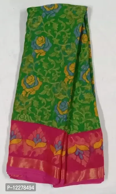 Fancy printed chiffon braso silk saree with running blouse