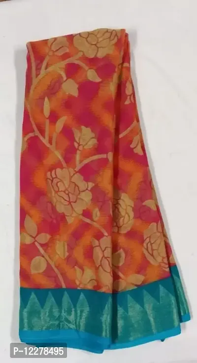 Fancy printed chiffon braso silk saree with running blouse