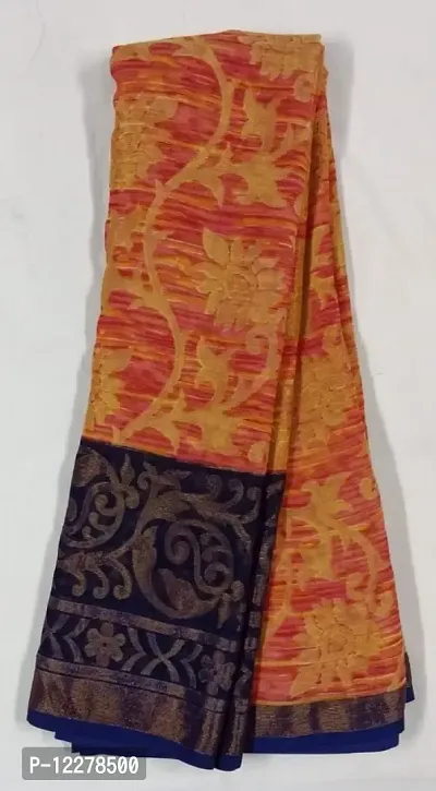 Fancy printed chiffon braso silk saree with running blouse