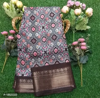Fancy printed Dola silk zari border saree