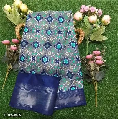Fancy printed Dola silk zari border saree