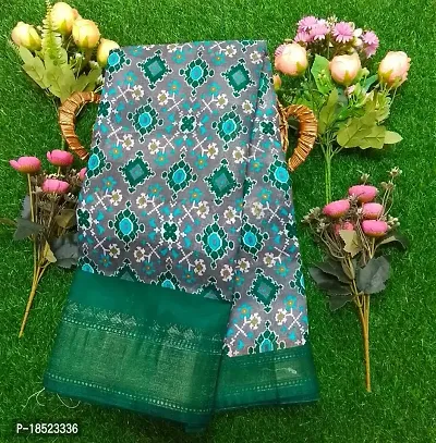 Fancy printed Dola silk zari border saree