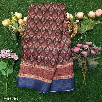 Linen fabric digital printed saree with running blouse