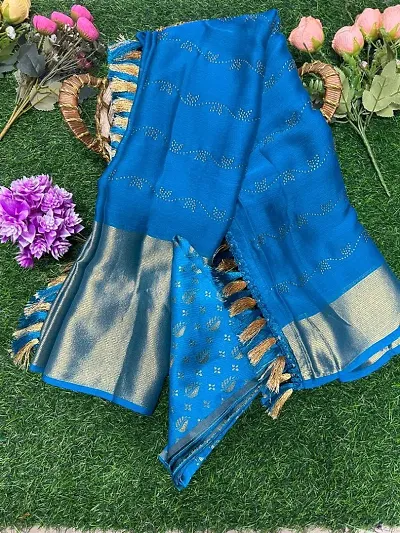 Moss Chiffon silk Hot pix worked big zari border saree with fancy Jacquard blouse