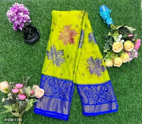 Chiffon Braso silk Digital printed running blouse saree-thumb0