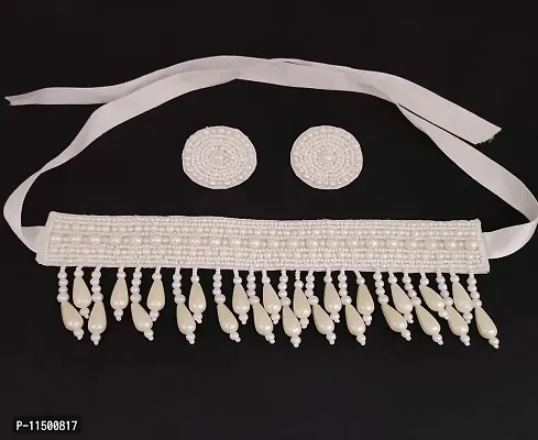 Paninaro Handmade Lookalike White Bead Emboiredery Choker Necklace Set for Girls & Women-thumb2