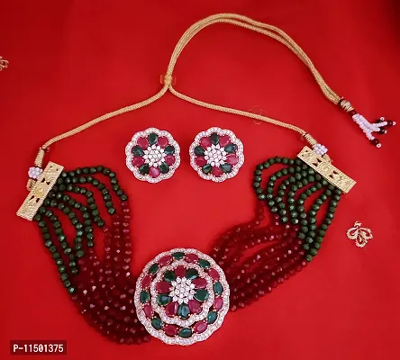Paninaro Handmade Gold Plated American Diamond  MultiStrand Choker Necklace with Earrings Set for Women-thumb5
