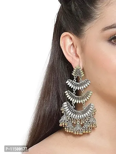 Paninaro Two Tone Trending Oxidised Silver Naira Chadbali Jhumka Earring for Women  Girls-thumb2