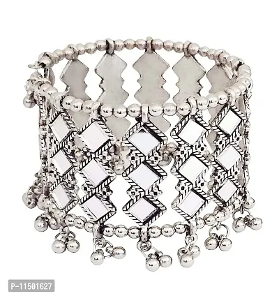 Total Fashion women's Jewellery Oxidised Mirror Bangle Bracelet (Silver)