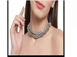 Paninaro Boho Designer Oxidized German Silver Choker Necklace Set for Girls & Women (Silver)-thumb1