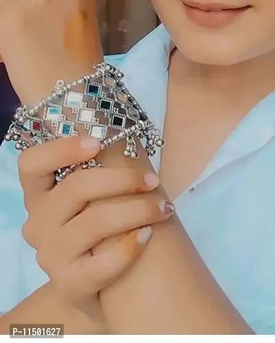Total Fashion women's Jewellery Oxidised Mirror Bangle Bracelet (Silver)-thumb4