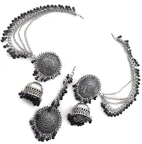 Total Fashion Oxidised Silver Antique Traditional Maang Tikka with Earrings Jewellery Set for Women and Girls(Black)-thumb3