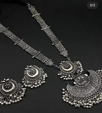 Paninaro Celebrity Fashion Afghani Oxidised Silver Jewellery Stylish Antique Long Necklace Set for Women And Girls-thumb3