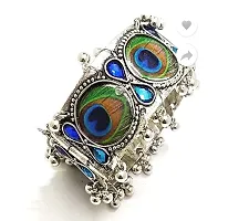 Paninaro Peacock Work Oxidized Silver Adjustable Bracelet for Women/Girls-thumb4