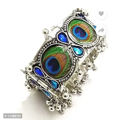 Paninaro Peacock Work Oxidized Silver Adjustable Bracelet for Women/Girls-thumb5