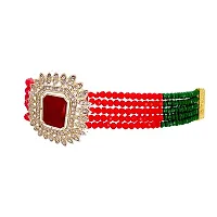 Paninaro Handmade Gold Plated Stone  MultiStrand Red/Green Choker Necklace with Earrings Set for Women-thumb2