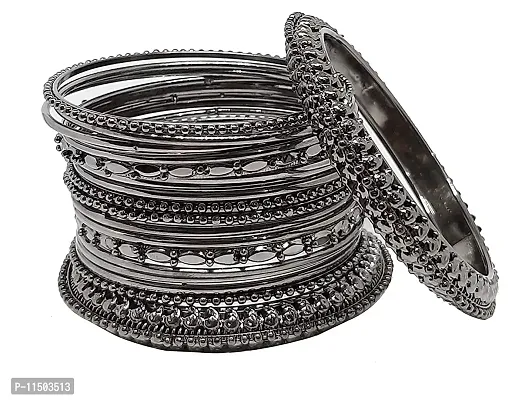 Paninaro Traditional Oxidised Black Metal Bangle Set for Women/Girls-thumb2