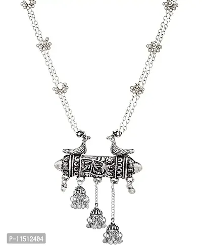 Total Fashion German Oxidized Silver Base Metal Jewellery Stylish Antique Afghani Long Pendent Chain Necklace for Women