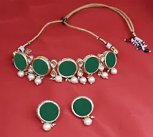 Paninaro Handmade Gold Plated Kundan Work Green Choker Necklace with Earrings Set for Women-thumb4