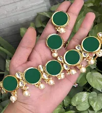 Paninaro Handmade Gold Plated Kundan Work Green Choker Necklace with Earrings Set for Women-thumb2