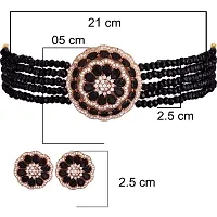 Paninaro Handmade Gold Plated American Diamond & MultiStrand Black Choker Necklace with Earrings Set for Women-thumb2