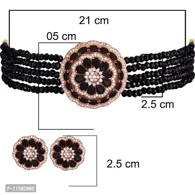 Paninaro Handmade Gold Plated American Diamond & MultiStrand Black Choker Necklace with Earrings Set for Women-thumb3