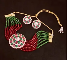 Paninaro Handmade Gold Plated American Diamond  MultiStrand Choker Necklace with Earrings Set for Women-thumb2