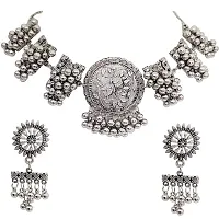 Paninaro India Jewellery Oxidised Silver Banjara Style Choker Necklace Set With Earring For Women & Girls-thumb3