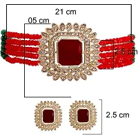 Paninaro Handmade Gold Plated Stone  MultiStrand Red/Green Choker Necklace with Earrings Set for Women-thumb1