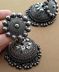 Krelin Metal Oxidised Silver Jhumka Earrings Women & Girls, Black-thumb3