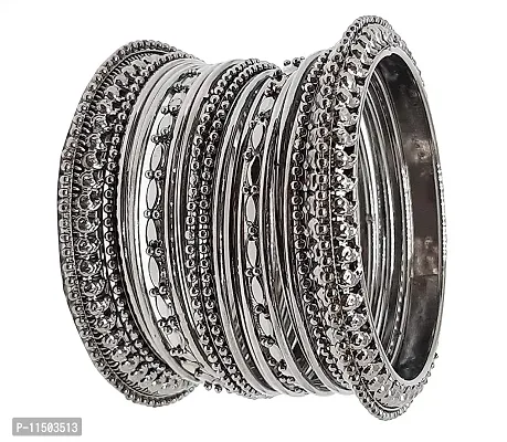 Paninaro Traditional Oxidised Black Metal Bangle Set for Women/Girls-thumb3