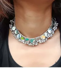 Total Fashion Afghani Oxidised Silver Mirror Choker Necklace for Girls  Women-thumb1