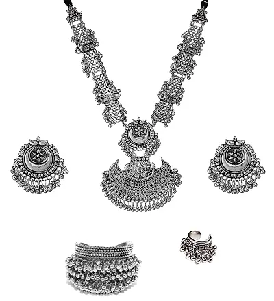 Total Fashion Afghani Oxidised Jewellery Combo Chain Necklace Set for Women Girls