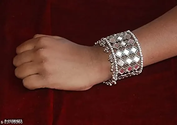 Total Fashion women's Jewellery Oxidised Mirror Bangle Bracelet (Silver)-thumb3