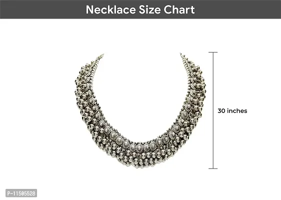 Paninaro Boho Designer Oxidized German Silver Choker Necklace Set for Girls & Women (Silver)-thumb4