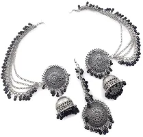 Total Fashion Oxidised Silver Antique Traditional Maang Tikka with Earrings Jewellery Set for Women and Girls(Black)-thumb4