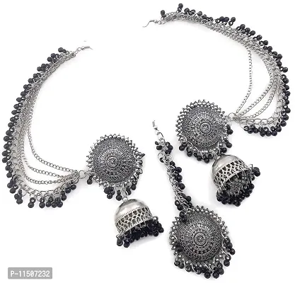 Total Fashion Oxidised Silver Antique Traditional Maang Tikka with Earrings Jewellery Set for Women and Girls(Black)-thumb5