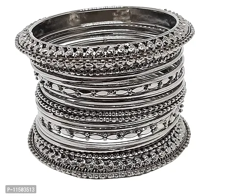 Paninaro Traditional Oxidised Black Metal Bangle Set for Women/Girls-thumb0