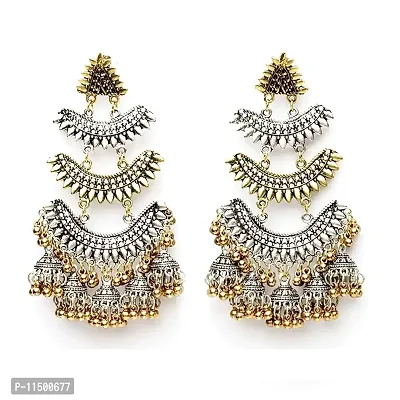 Paninaro Two Tone Trending Oxidised Silver Naira Chadbali Jhumka Earring for Women  Girls-thumb0