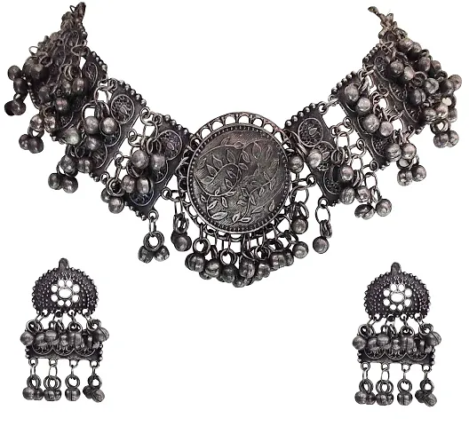 Total Fashion Afghani Oxidised Jewellery Looklike Choker Necklace Set for Women Girls