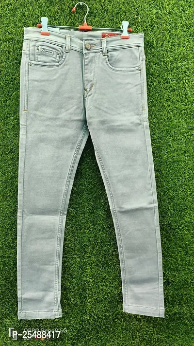 Trendy Denim Solid Off White Jeans For Men-thumb0